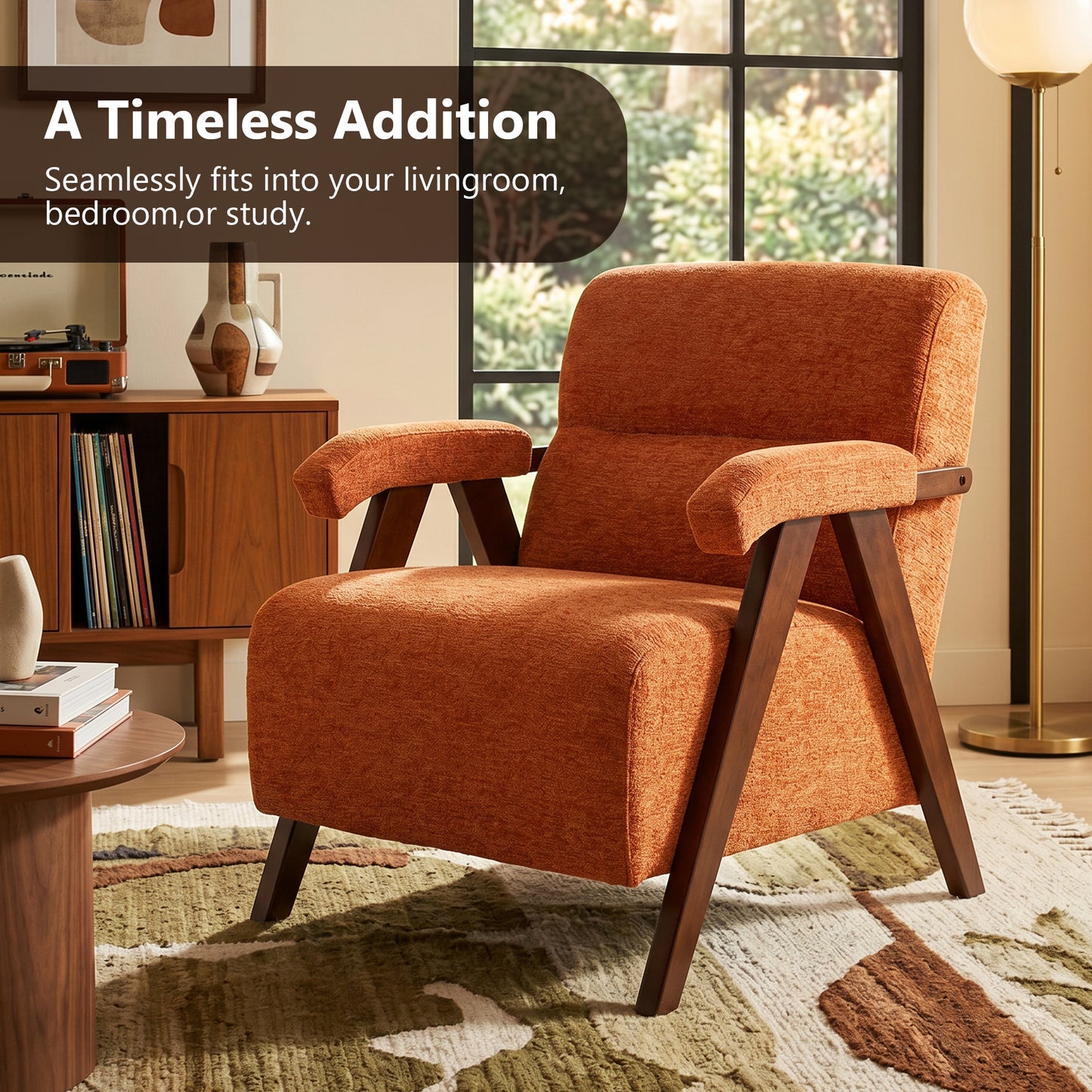 Mid Century Modern Accent Chair with Wood Armrests Set of 2 | Ergonomic Backrest, Upholstered Lounge Chair, Living Room & Bedroom, Office & Waiting Room, Comfy Reading Chair
