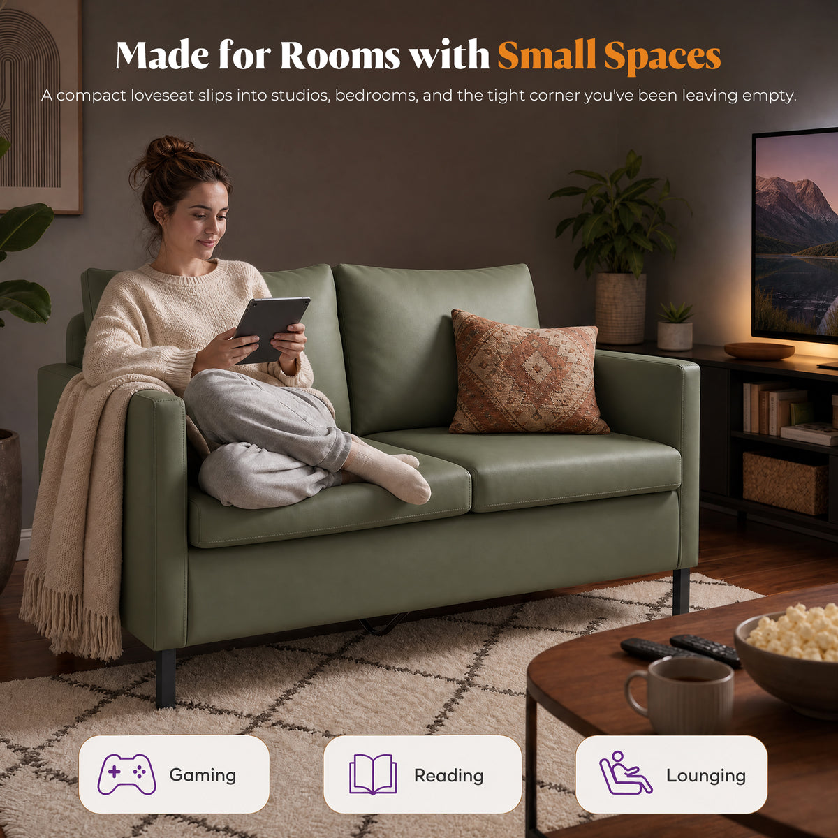 STHOUYN 52" Small Upholstered Loveseat Sofa, 2 Seater Couch for Small Spaces