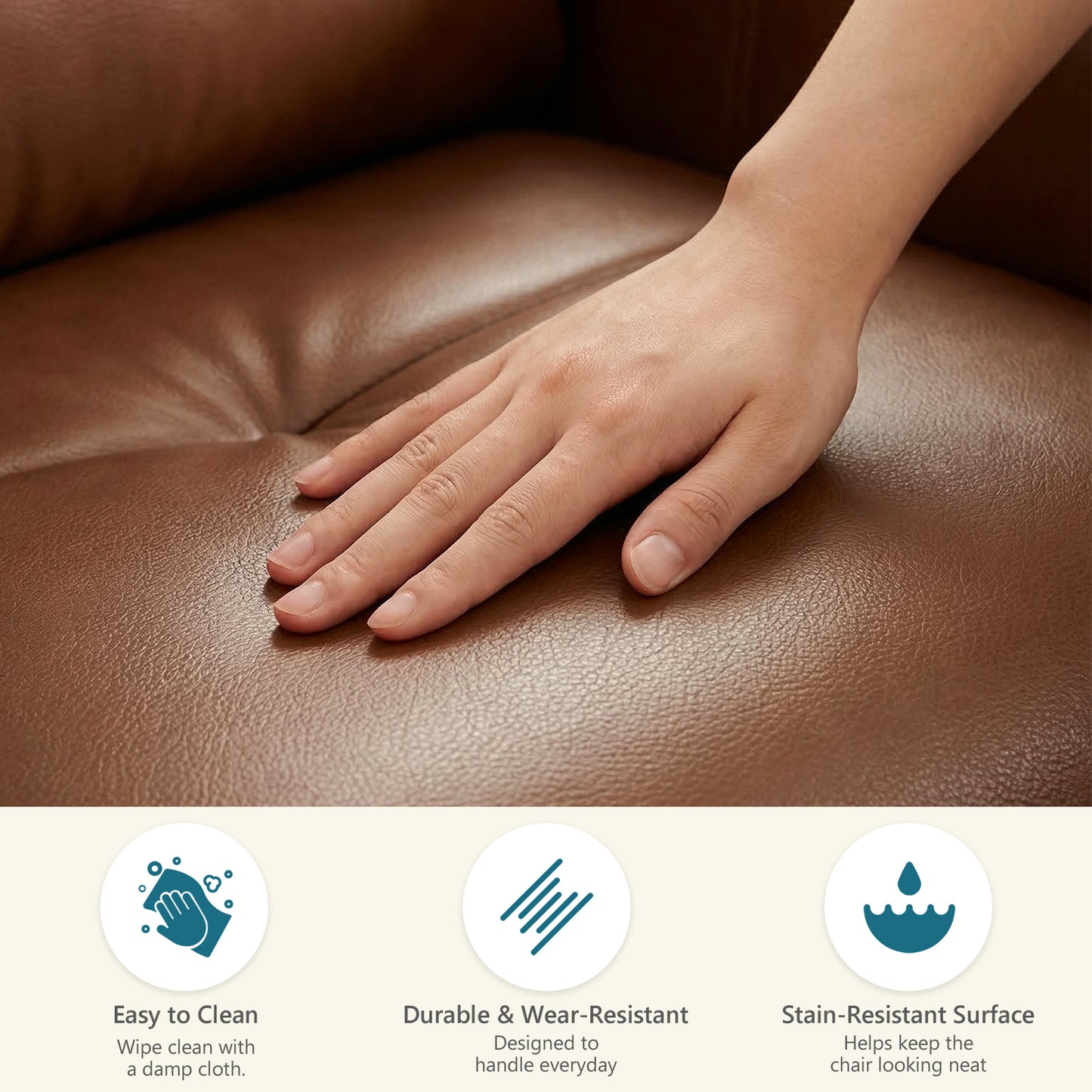 STHOUYN Oversized Leather Accent Chairs for Living Room, Comfy Upholstered Deep Seat Armchair for Adults, Mid Century Modern Arm Chair for Office, Bedroom, Apartment, Reading & Waiting Room (1, Brown)