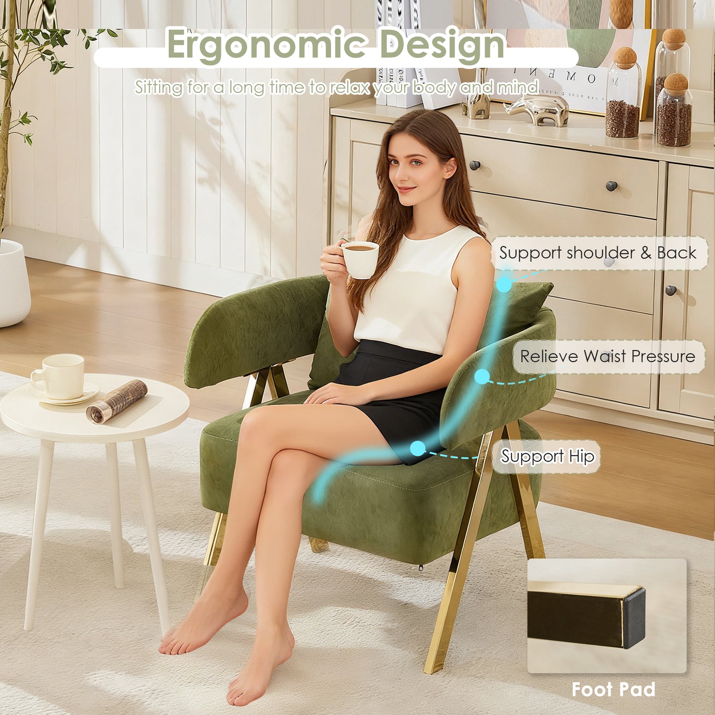 STHOUYN Modern Green Accent Chair Set of 2, Velvet Barrel Accent Chairs for Living Room Bedroom, Comfy Reading Armchairs (2, Green)