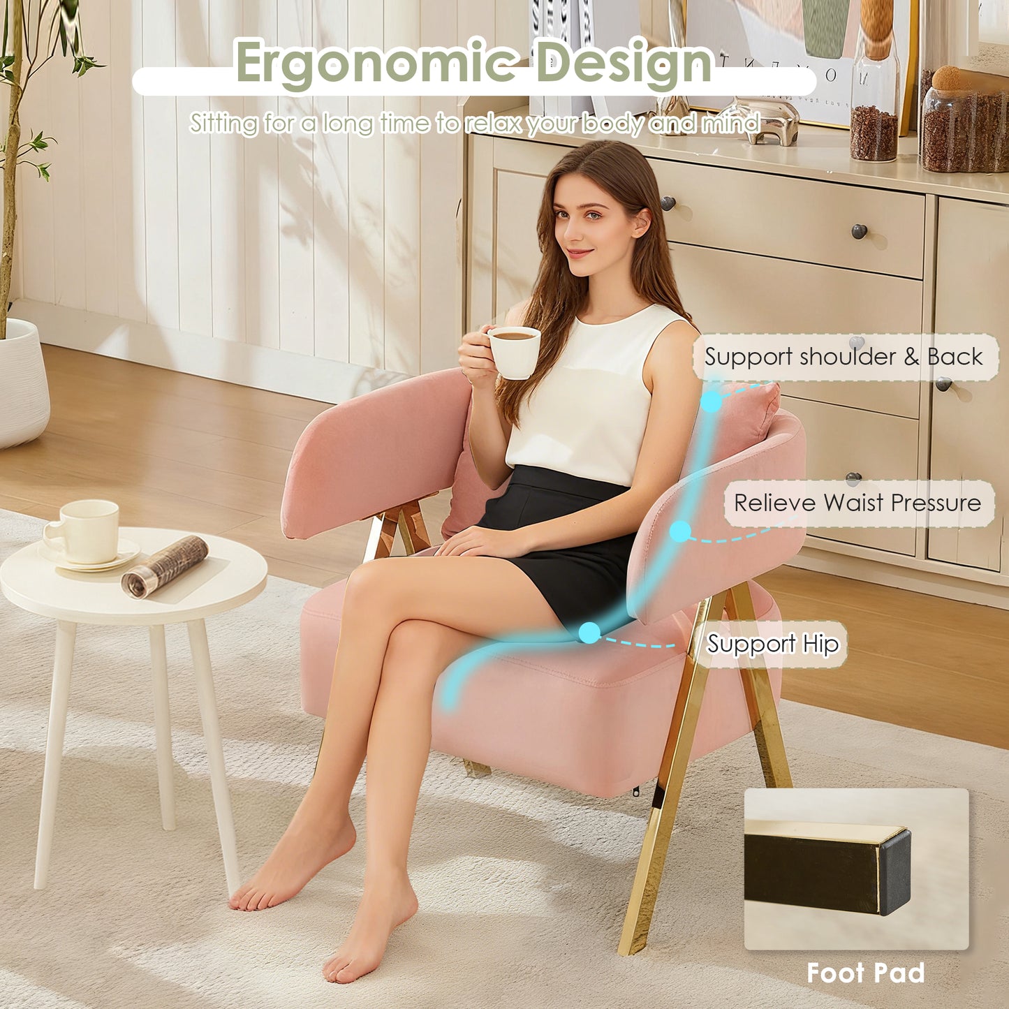 STHOUYN Modern Pink Accent Chairs Set of 2, Velvet Barrel Accent Chair for Living Room Bedroom, Comfy Reading Armchairs (2, Pink)