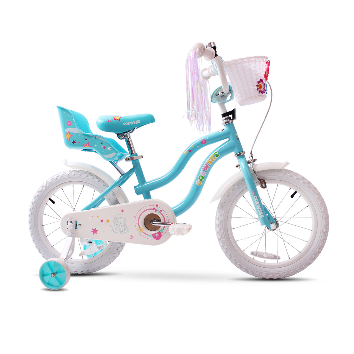 COEWSKE Kid's Bike Steel Frame Children Bicycle Little Princess Style 14 Inch with Training Wheel, Blue