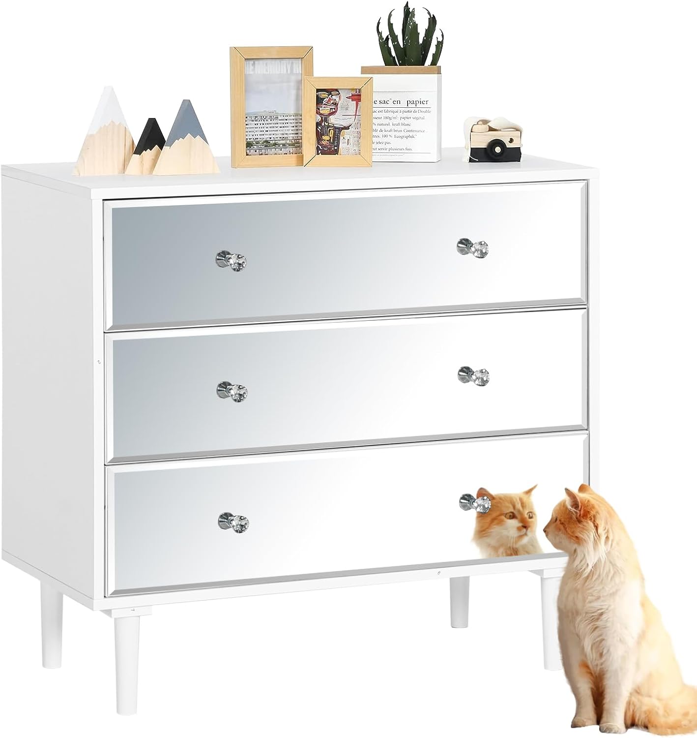 STHOUYN 3 Chest of Drawers for Bedroom Wood, White Mirrored Dresser 3 Drawer for Bedroom, Small Modern Dresser for Closet Living Room (White)