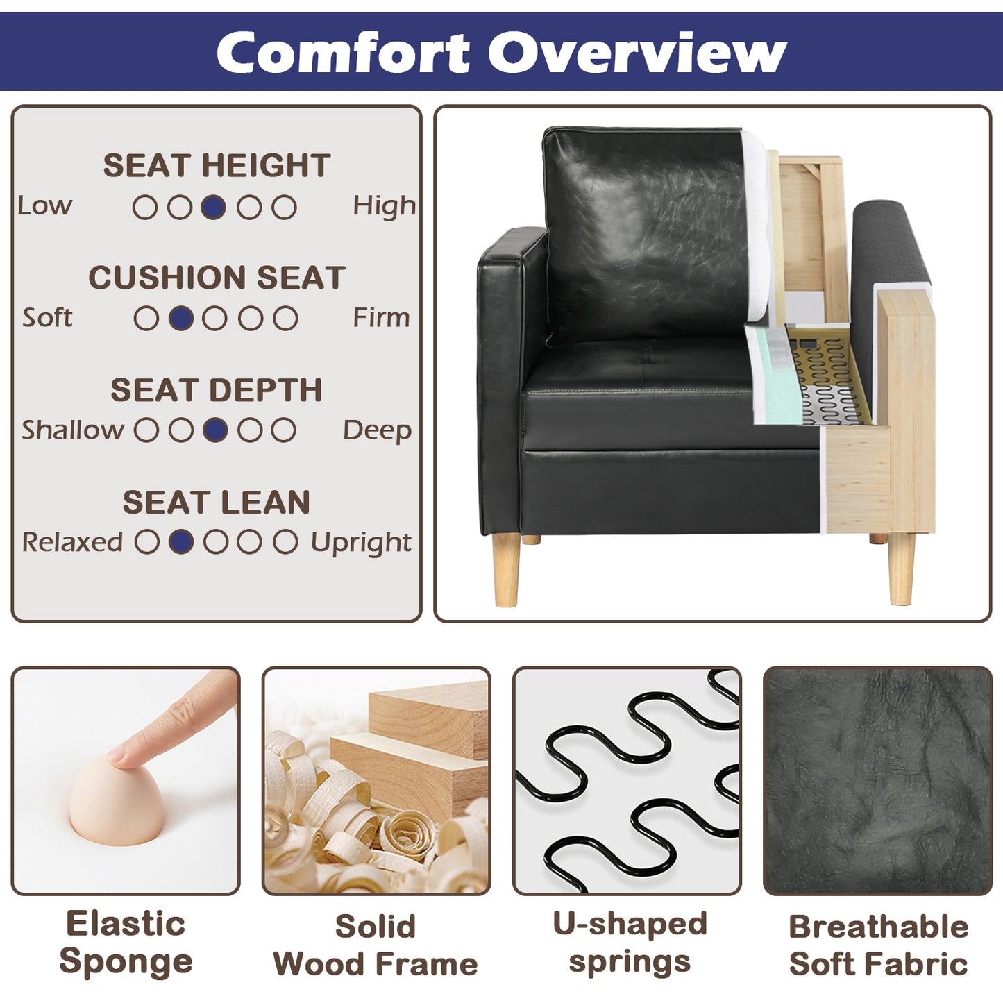STHOUYN Accent Chair for Living Room w/ Solid Wood Legs, Mid Century Modern Reading Chair for Bedroom, Upholstered Comfy Armchair, Single Sofa Side Chair for Waiting Room, Black