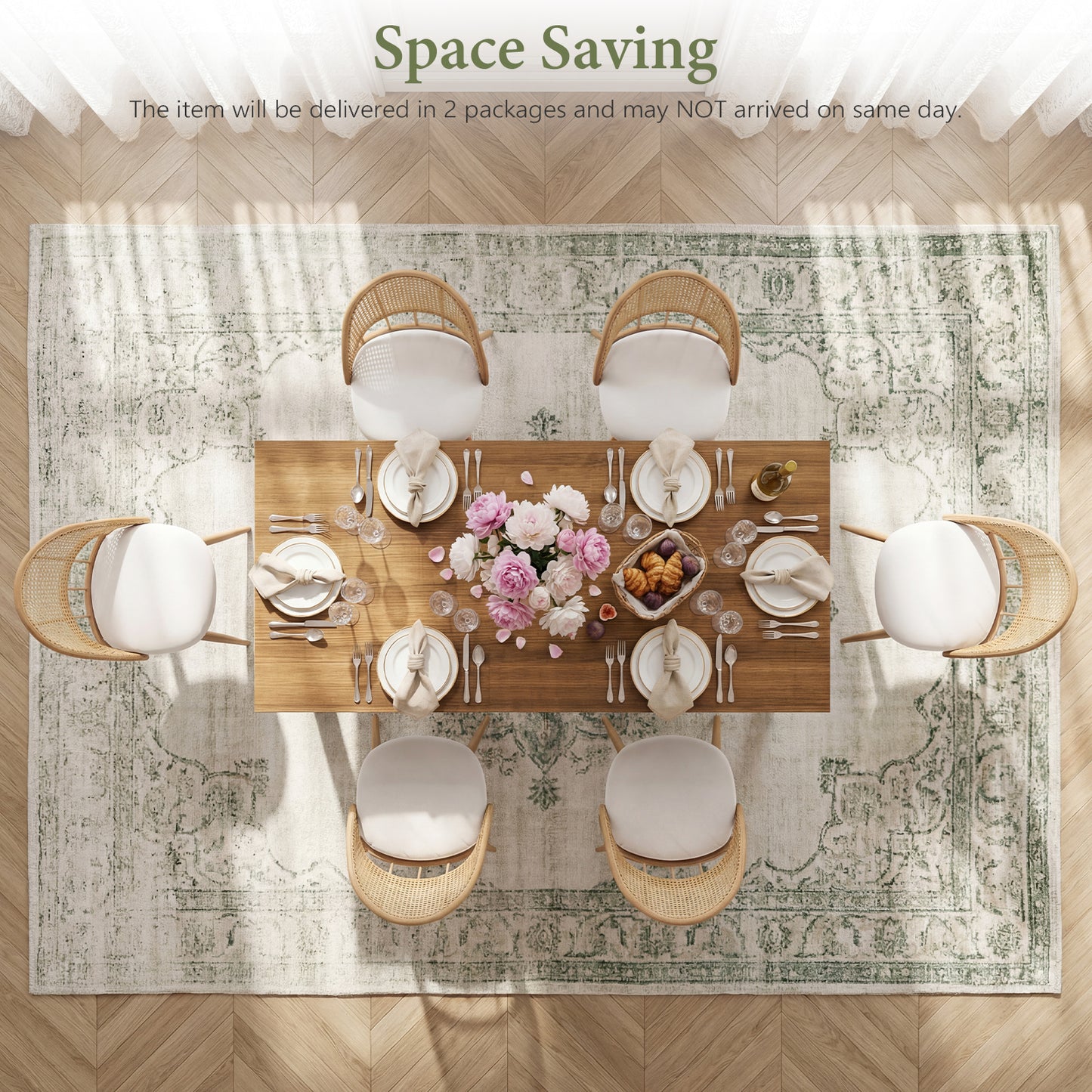 STHOUYN 71"-87" Farmhouse Wood Extendable Dining Room Table Set with 6 Upholstered Chairs, Rectangular Expandable Retractable Kitchen Table and Chairs Set of 6 (71"-87" Brown Table + 6 White Chairs)