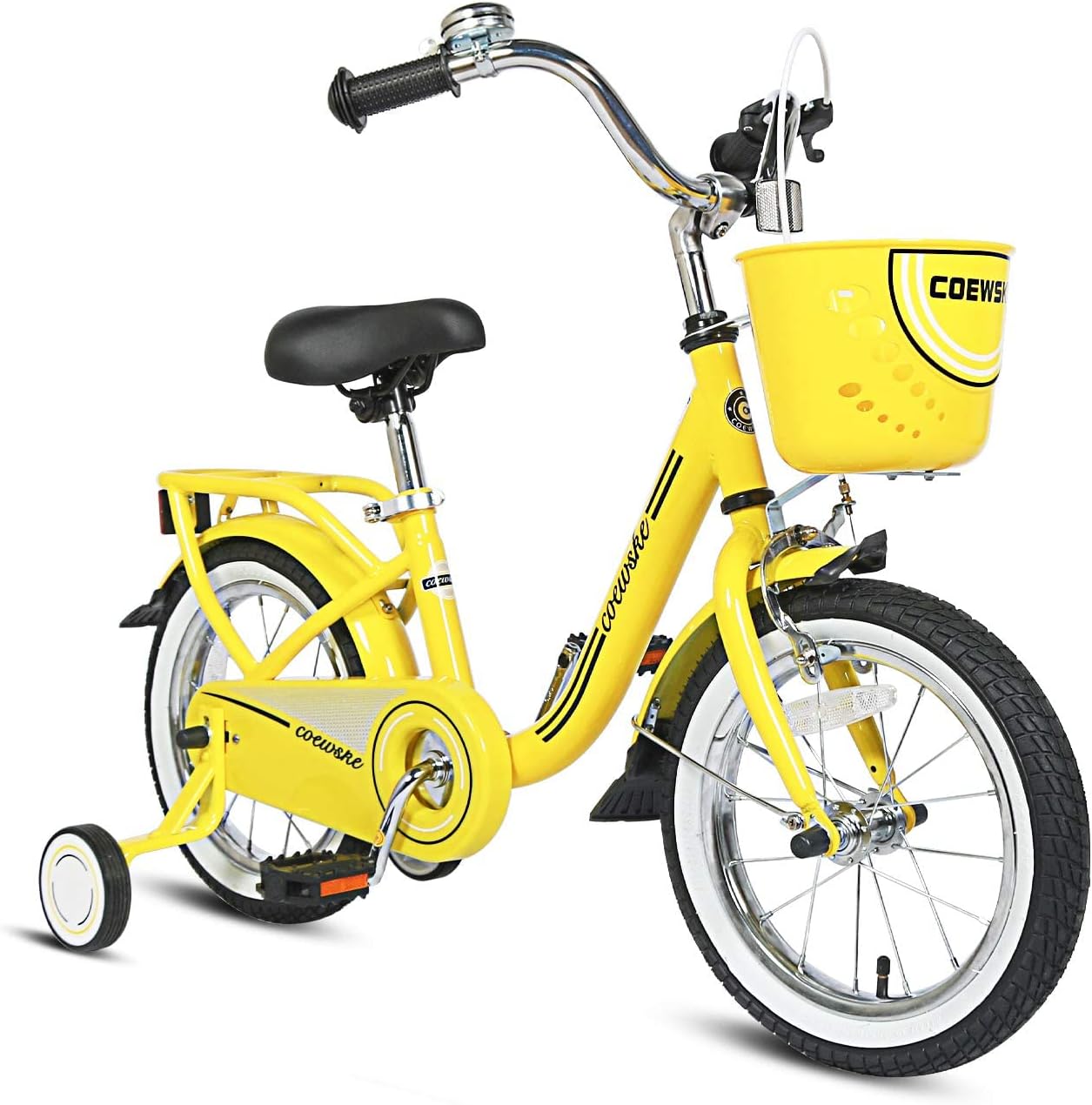 COEWSKE Kid's Bike Steel Frame Children Bicycle 16 Inch with Training Wheel, Yellow