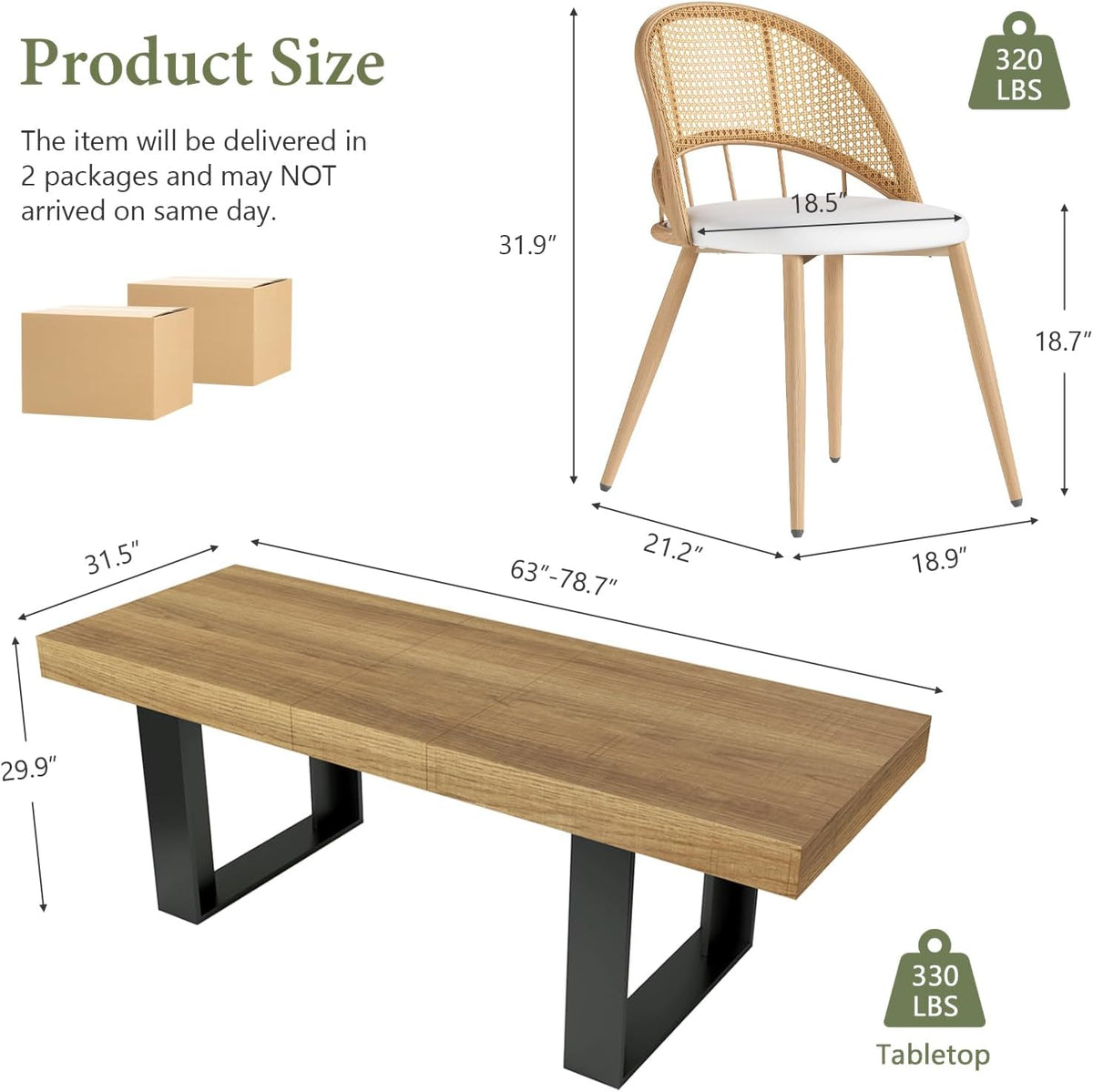 STHOUYN 63"-79" Farmhouse Wood Extendable Dining Table with 4 Upholstered Chairs