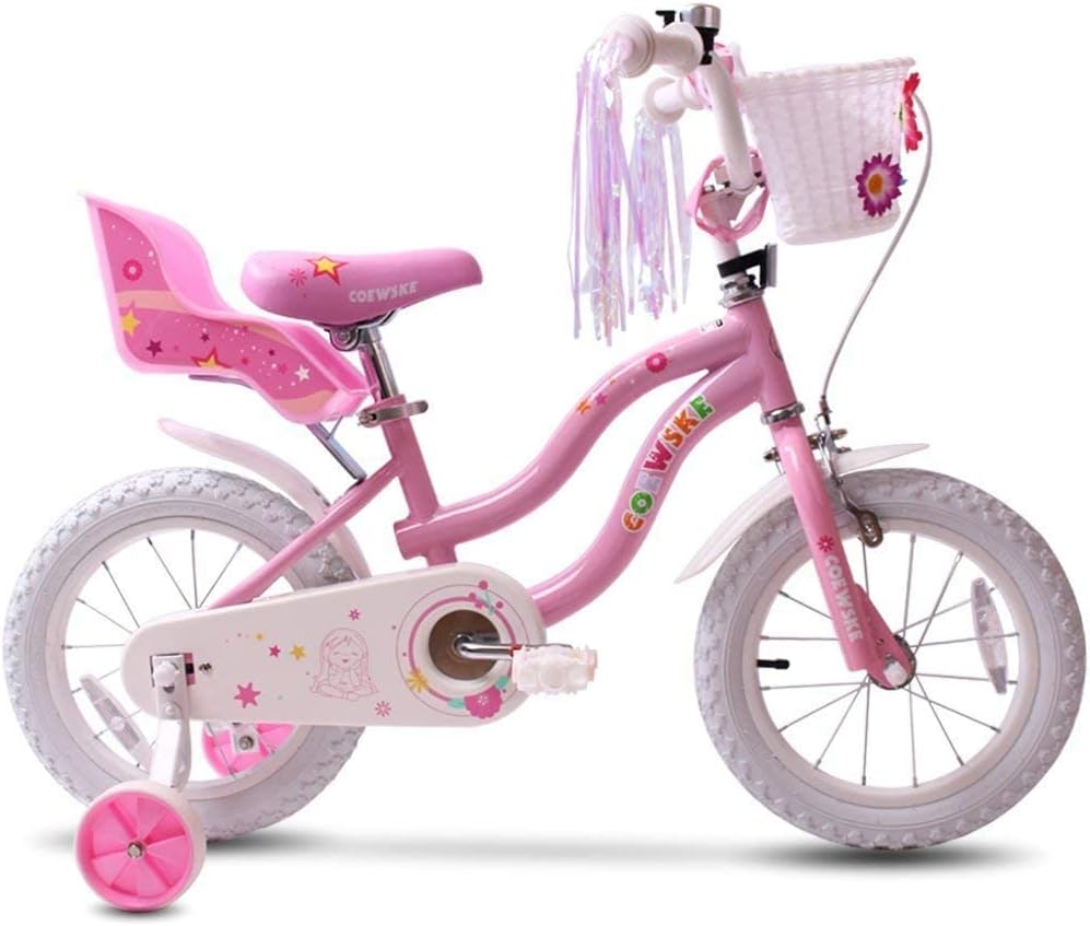 COEWSKE Kid's Bike Steel Frame Children Bicycle Little Princess Style 16 Inch with Training Wheel, Pink