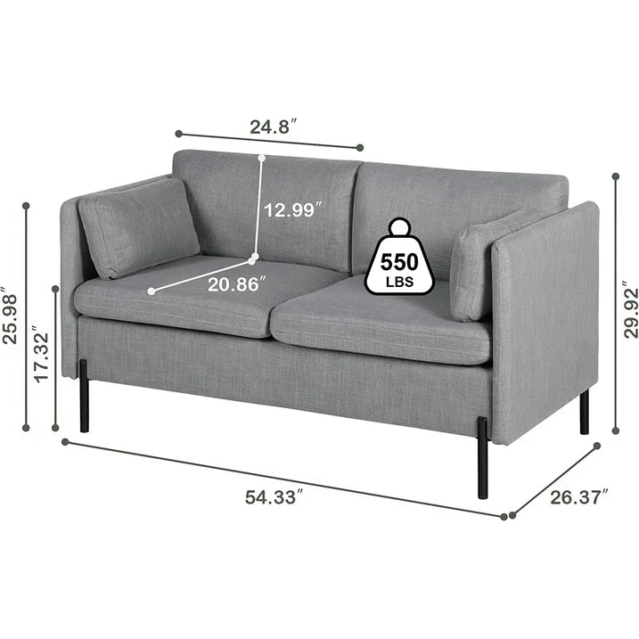 Coewske 54" Upholstered Modern Loveseat, 2 Seats Sofa Chair Couch Living Room Office Apartment, Gray