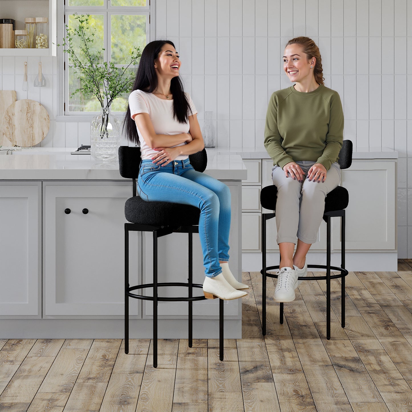 STHOUYN Counter Height Bar Stools Set of 4, Black Swivel Bar Stools with Back, Modren Kitchen Island Chairs (2, Black)