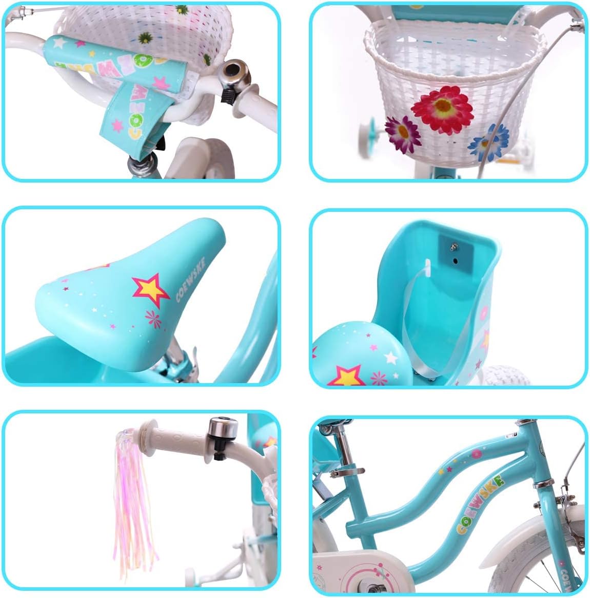 COEWSKE Kid's Bike Steel Frame Children Bicycle Little Princess Style 18 Inch with Training Wheel, Blue