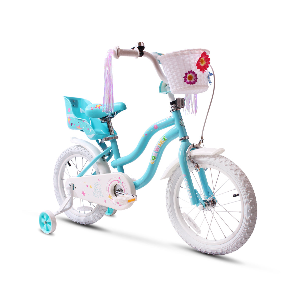 COEWSKE Kid's Bike Steel Frame Children Bicycle Little Princess Style 14 Inch with Training Wheel, Blue