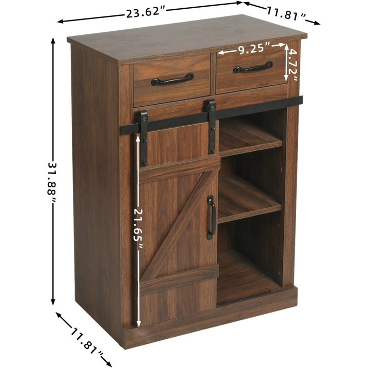 Coewske 11.8 inch Wood Storage Cabinet with Sliding Barn Door Kitchen Sideboard Dark Brown