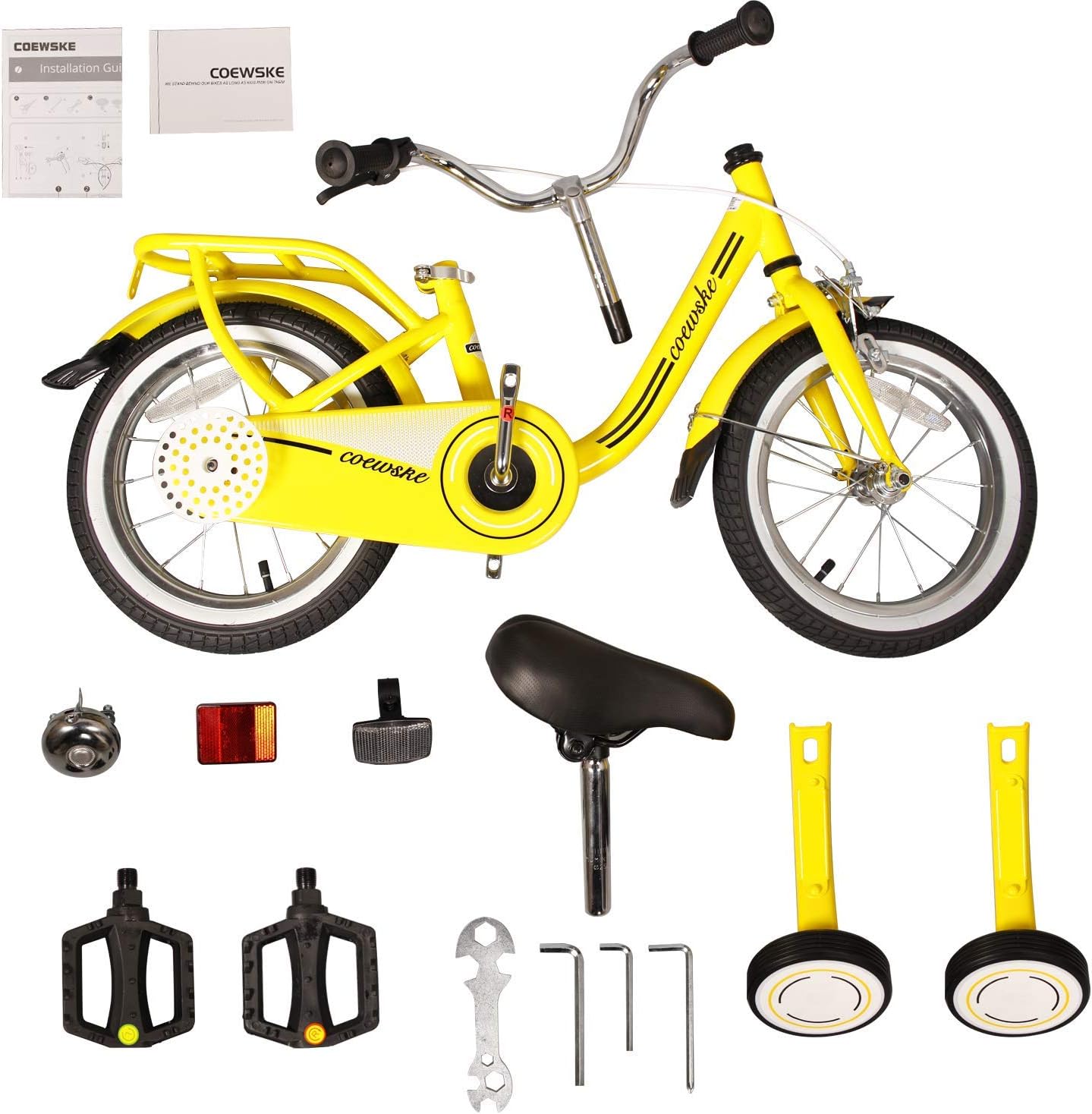 COEWSKE Kid's Bike Steel Frame Children Bicycle 16 Inch with Training Wheel, Yellow