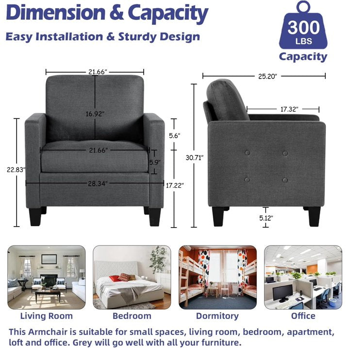 Coewske Mid Century Modern Accent Chairs Set of 2 Living Room Sofa Reading Arm Chairs, Dark Gray