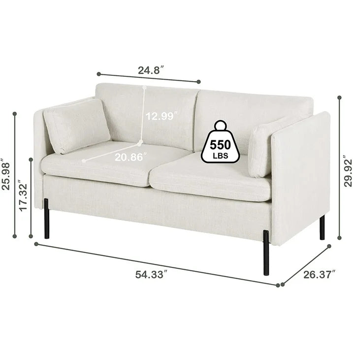Coewske 54" Upholstered Modern Loveseat, 2 Seats Sofa Chair, Small Couch for Living Room, Bedroom, Office, Apartment, Light Beige
