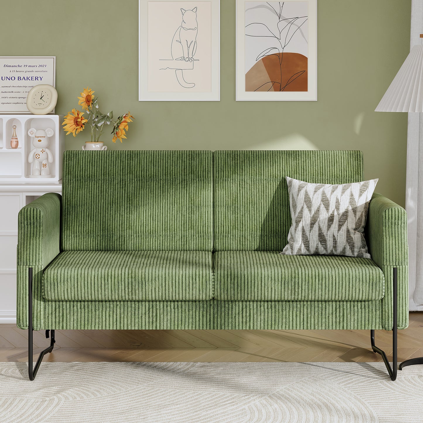 STHOUYN Small Green Love Seat Couches with USB Port & Side Pocket, Small Loveseat for Small Spaces, Mini Sofa for Bedroom, 2 Seater Office Couch (Green)
