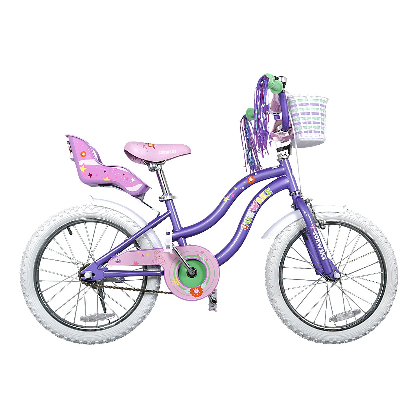 COEWSKE Kid's Bike Steel Frame Children Bicycle Little Princess Style 18 Inch with Training Wheel, Purple