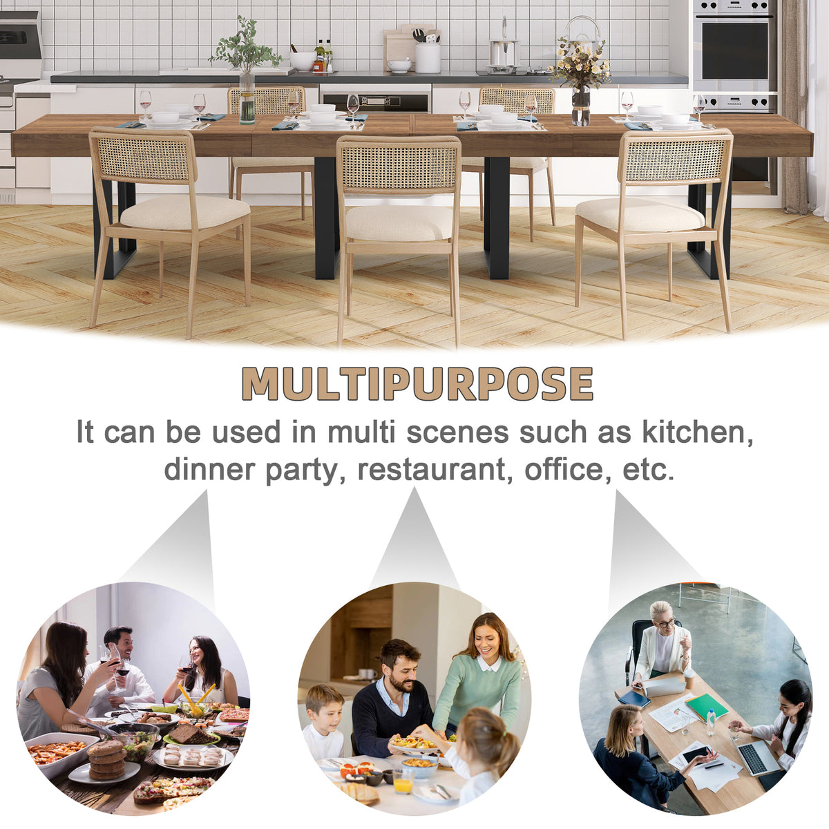 STHOUYN 63"-79" Extendable Dining Table for 6-8, Rectangle Wood Dining Room Table
