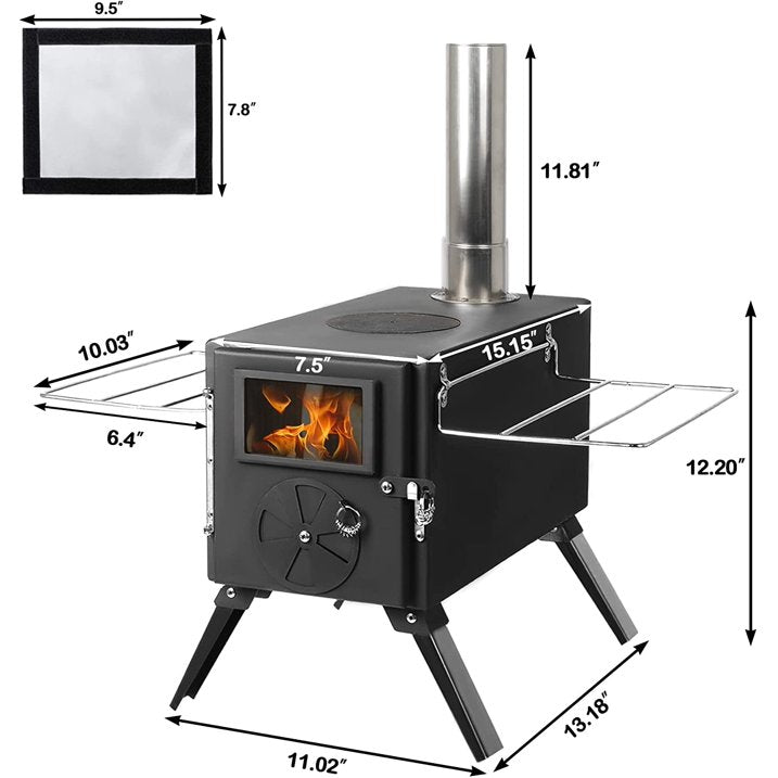 Coewske Camping Stove Portable Steel Hot Tent Stove with Pipe for Outdoor Cooking Trips, Black