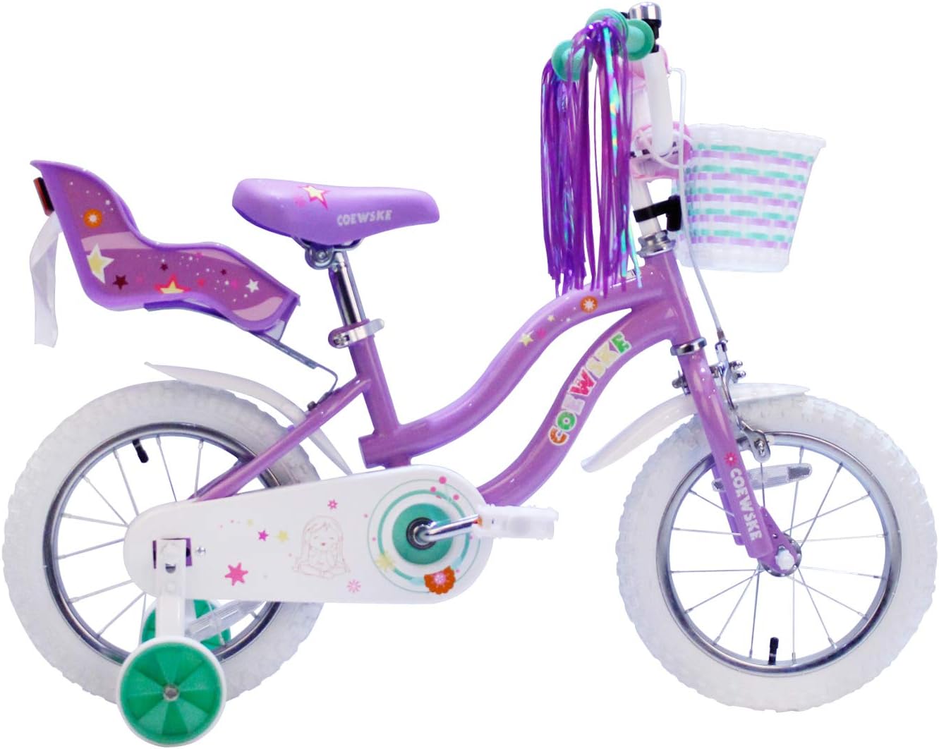 COEWSKE Kid's Bike Steel Frame Children Bicycle Little Princess Style 16 Inch with Training Wheel, Light Purple