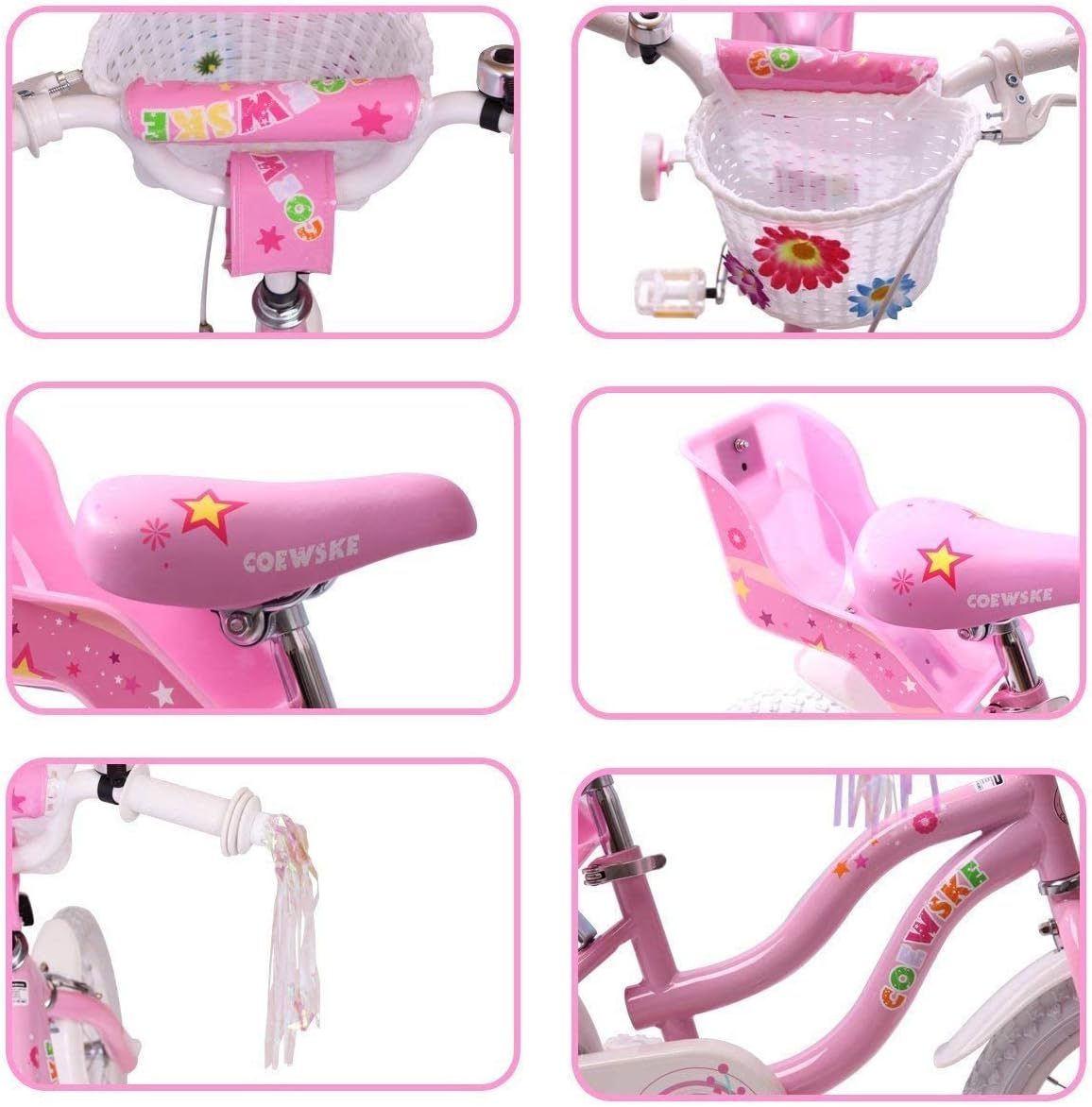 COEWSKE Kid's Bike Steel Frame Children Bicycle Little Princess Style 16 Inch with Training Wheel, Pink