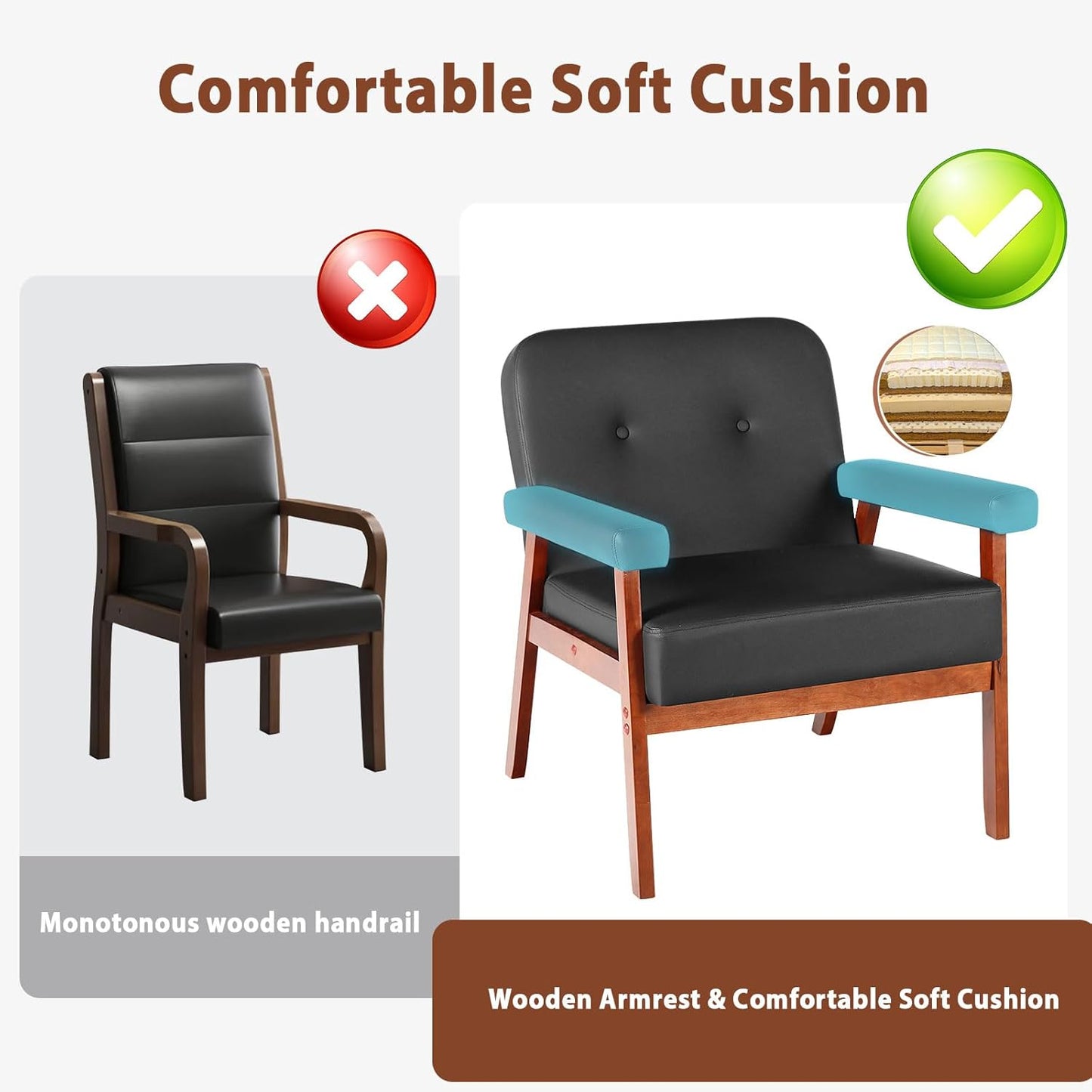 JIASTING Faux Leather Black Accent Chairs Set of 2 for Office, Mid Century Modern Waiting Room Chairs, Small Comfy Arm Chairs Set of 2 for Small Spaces, Living Room, Bedroom (2)