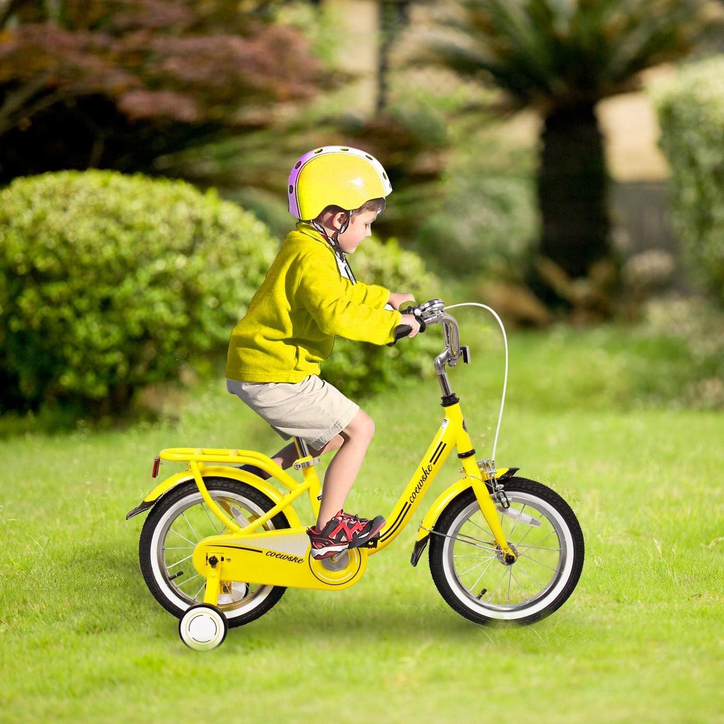 COEWSKE Kid's Bike Steel Frame Children Bicycle 14 Inch with Training Wheel, Yellow