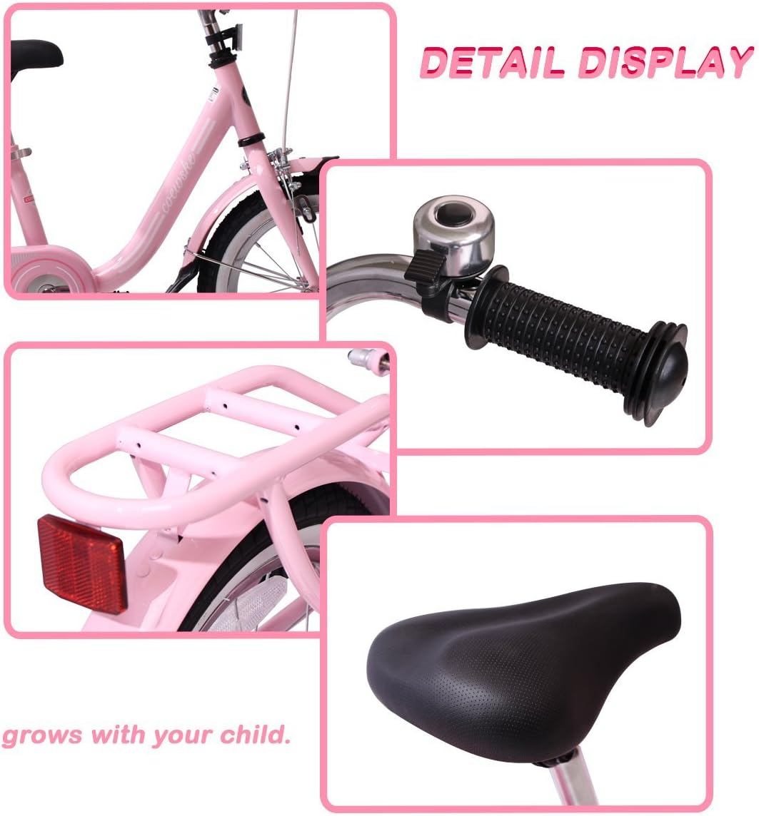 COEWSKE Kid's Bike Steel Frame Children Bicycle 14 Inch with Training Wheel, Pink