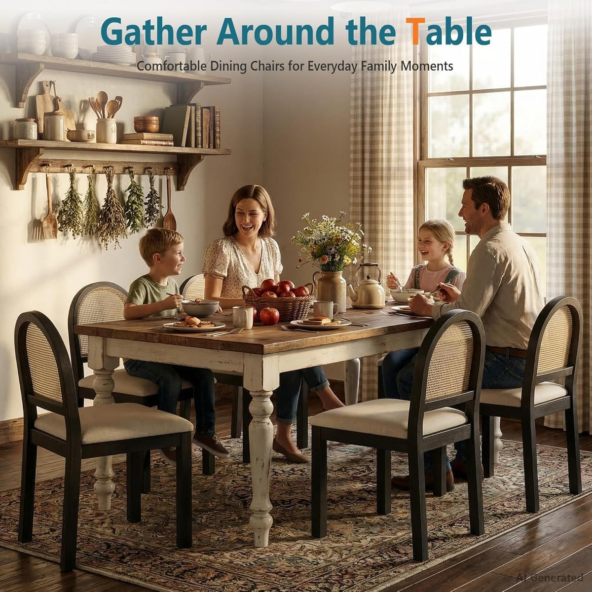 STHOUYN Upholstered Rattan Dining Chairs Set of 4, Farmhouse Wooden Kitchen Chairs