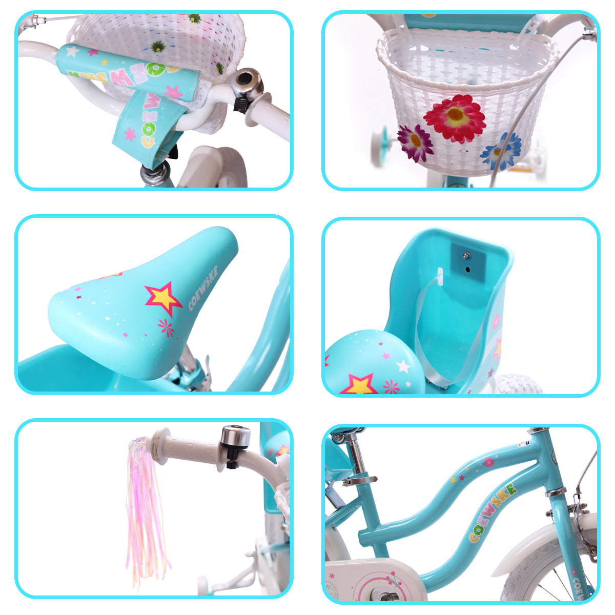 COEWSKE Kid's Bike Steel Frame Children Bicycle Little Princess Style 14 Inch with Training Wheel, Blue