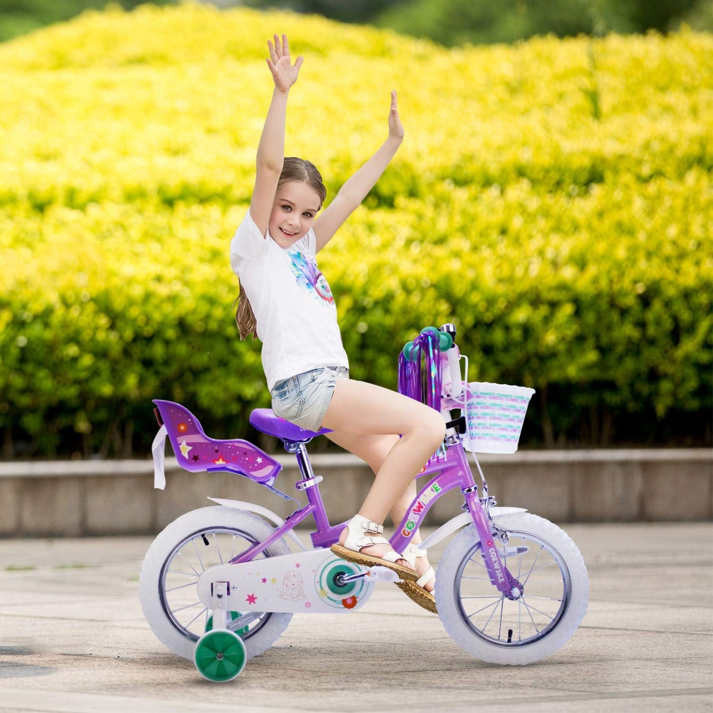 COEWSKE Kid's Bike Steel Frame Children Bicycle Little Princess Style 14 Inch with Training Wheel, Light Purple