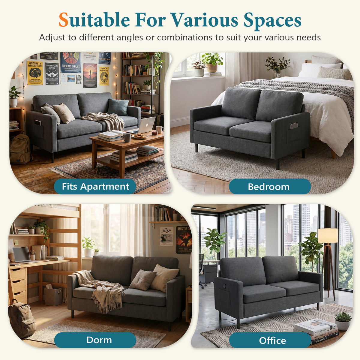 STHOUYN 2 Piece Grey Loveseat Chair, Living Room Couch Set Office Lobby Furniture