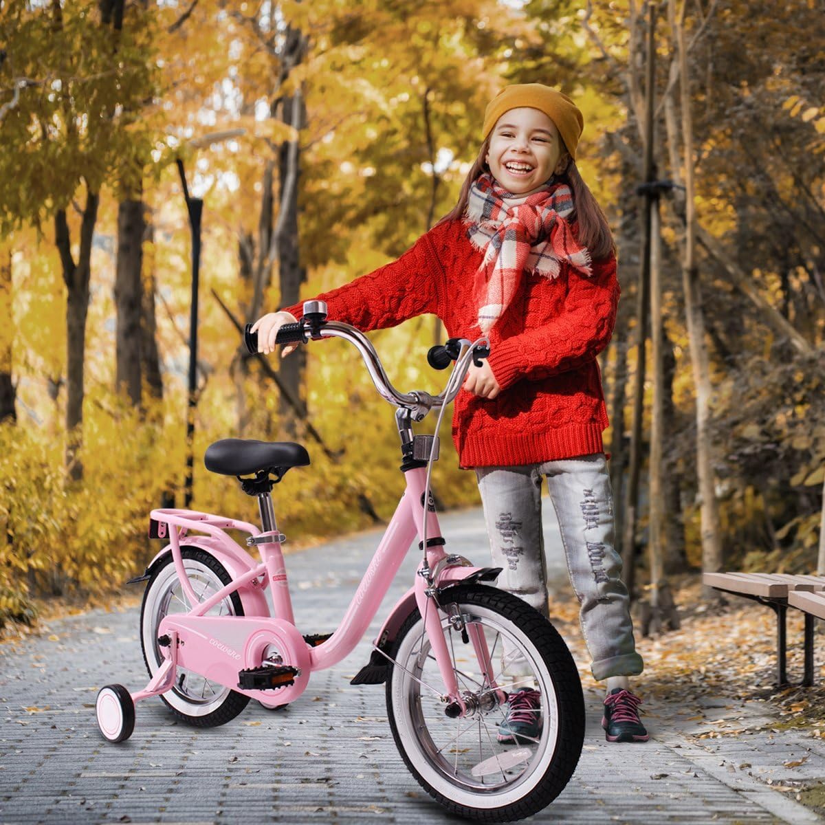 COEWSKE Kid's Bike Steel Frame Children Bicycle 14 Inch with Training Wheel, Pink