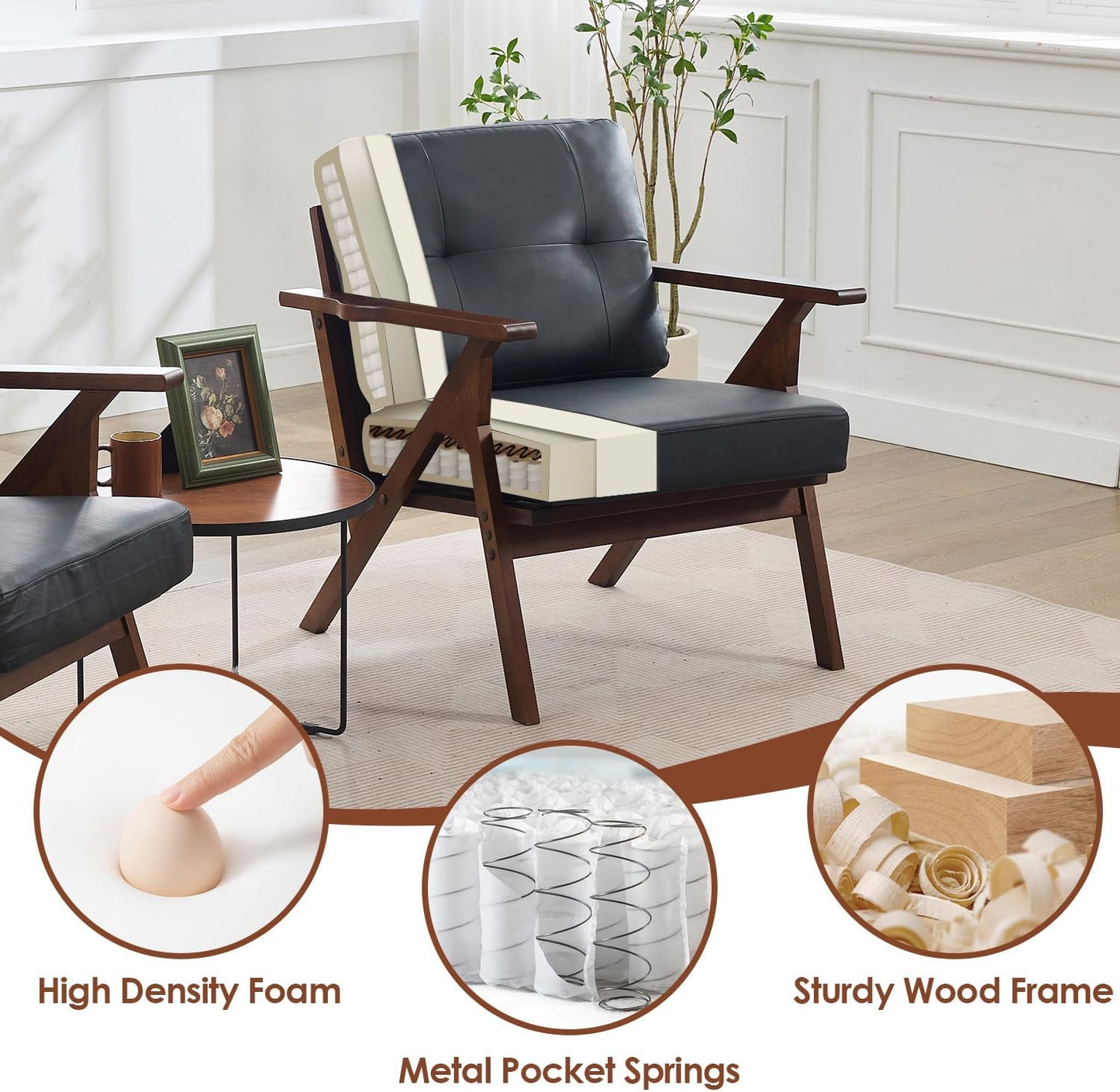 JIASTING Black Leather Accent Chair Set of 2, Mid Century Modern Accent Chair, Office Guest Waiting Room Chairs for Living Room, Bedroom, Wood Frame & Easy Assembly (2)