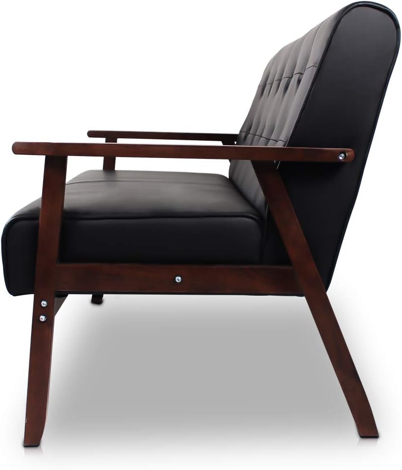 JIASTING Mid-Century Modern Solid Loveseat Sofa Upholstered Faux Leather Couch 2-Seat Wood Armchair Living Room/Outdoor Lounge Chair, Waiting Room Sofa, 50”W