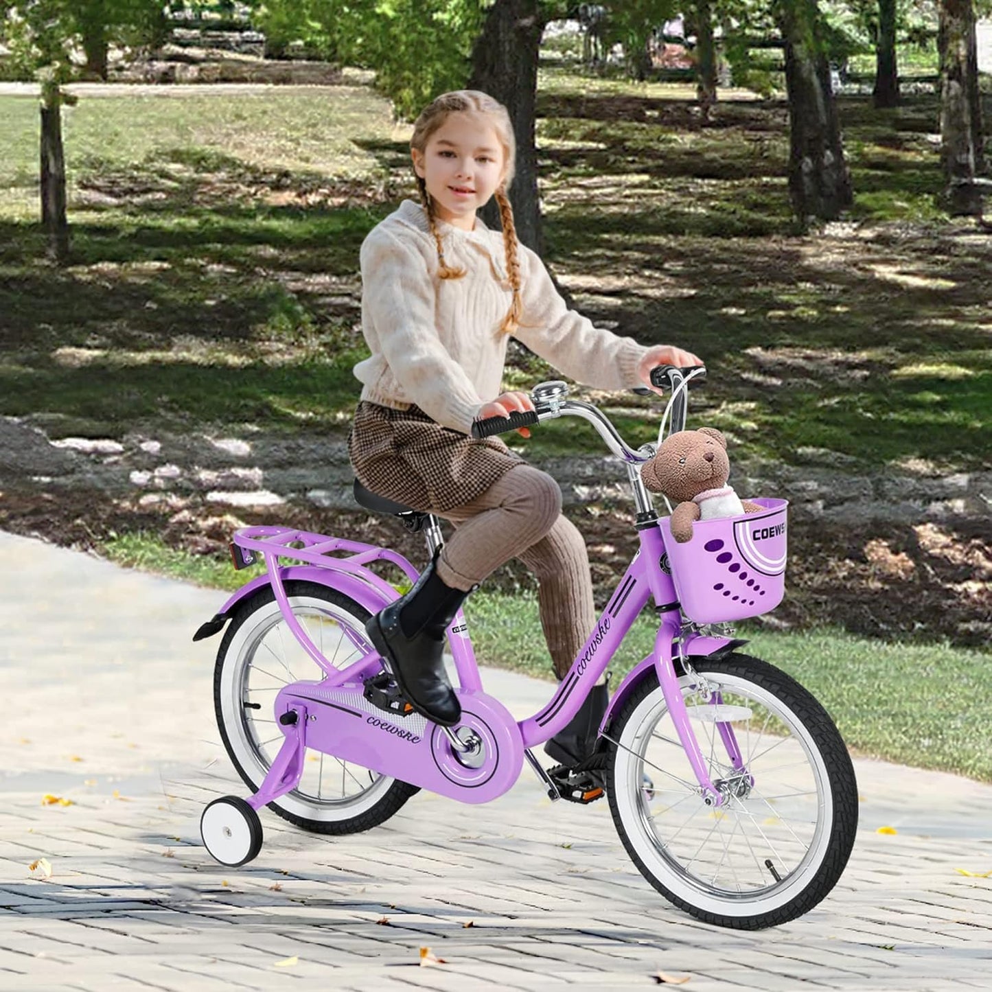 COEWSKE Kid's Bike Steel Frame Children Bicycle 14 Inch with Training Wheel, Purple