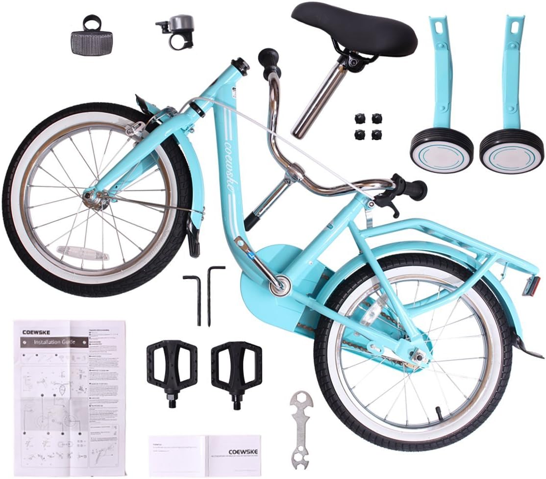 COEWSKE Kid's Bike Steel Frame Children Bicycle 14 Inch with Training Wheel, Blue