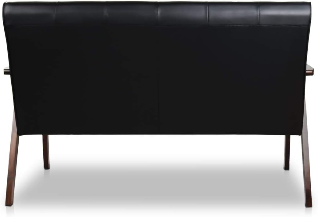 JIASTING Mid-Century Modern Solid Loveseat Sofa Upholstered Faux Leather Couch 2-Seat Wood Armchair Living Room/Outdoor Lounge Chair, Waiting Room Sofa, 50”W