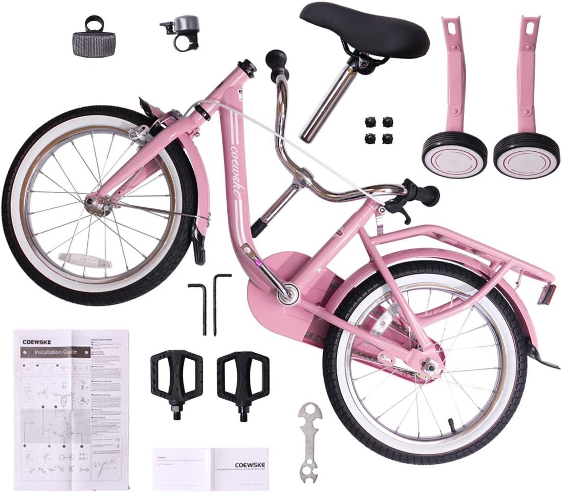 COEWSKE Kid's Bike Steel Frame Children Bicycle 14 Inch with Training Wheel, Pink