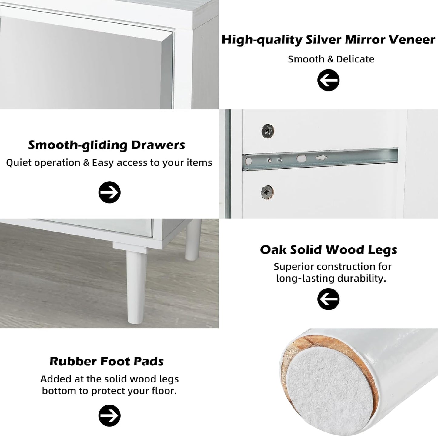 STHOUYN 3 Chest of Drawers for Bedroom Wood, White Mirrored Dresser 3 Drawer for Bedroom, Small Modern Dresser for Closet Living Room (White)