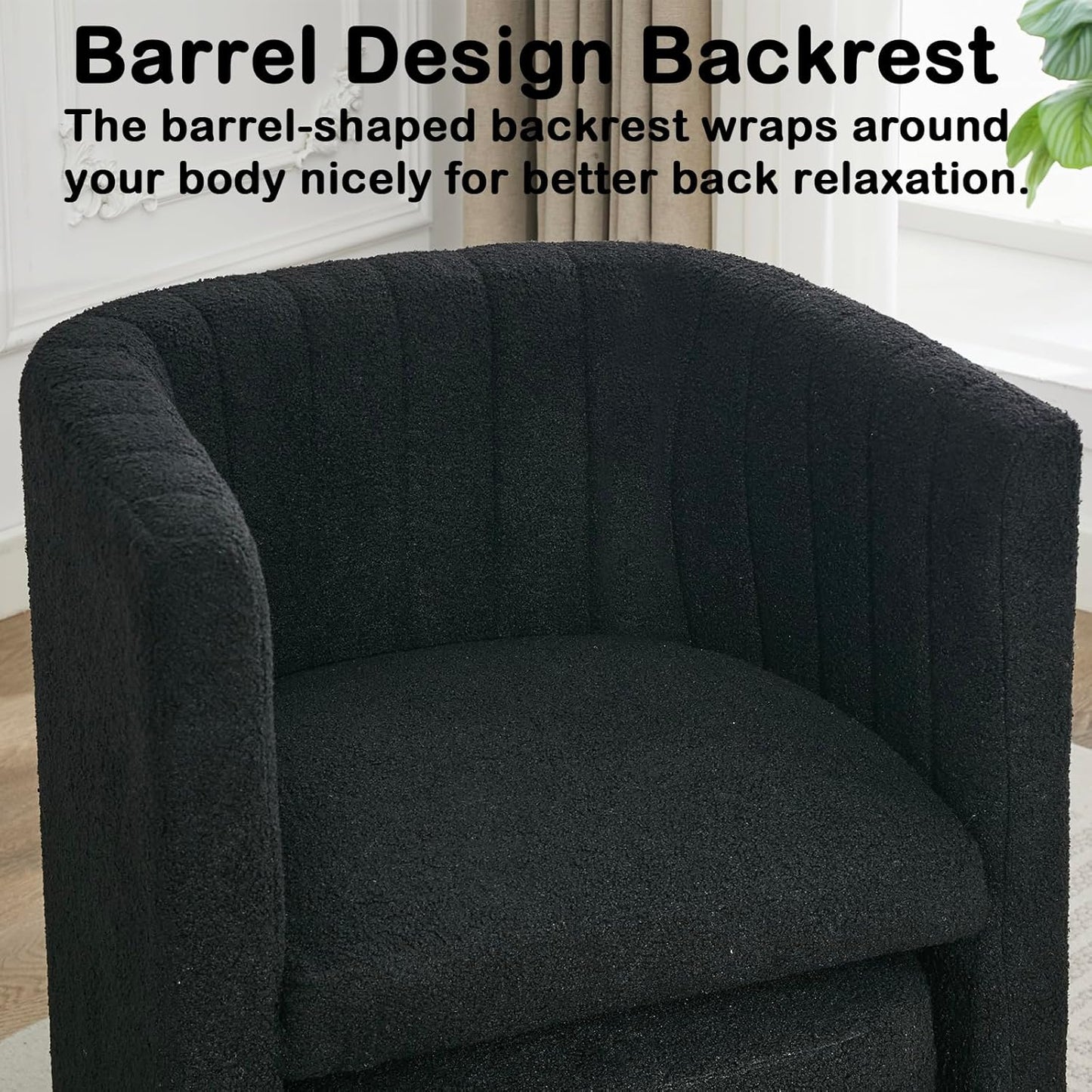 STHOUYN Barrel Accent Chair with Storage Ottoman, Comfy Reading Chair with Ottoman, Bedroom Corner Chair Bucket Arm Chairs, Living Room Chairs (2, Black)