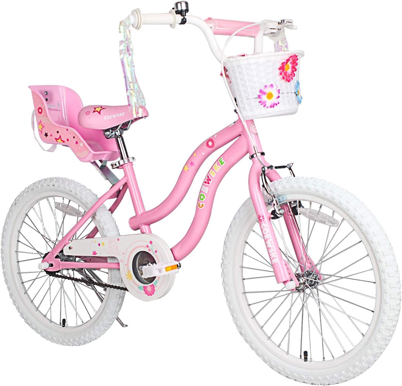 COEWSKE Kid's Bike Steel Frame Children Bicycle Little Princess Style 20 Inch with Kickstand, Pink