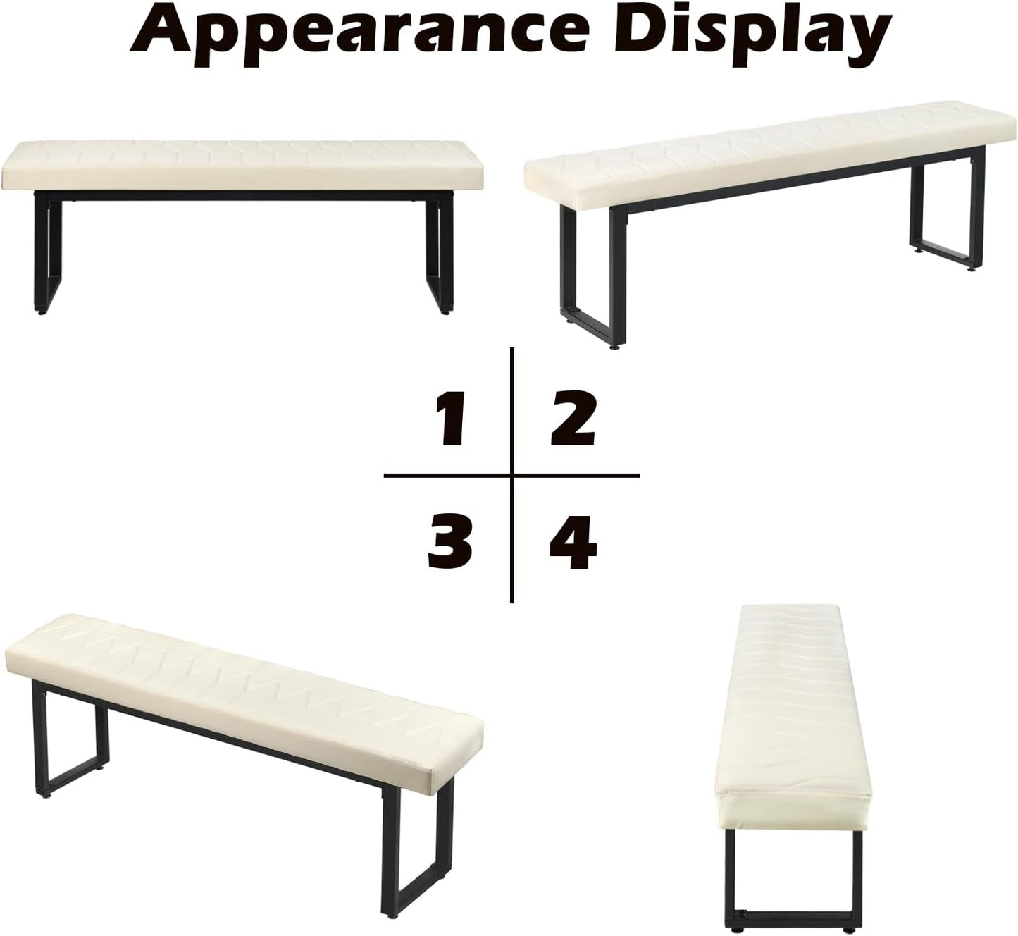 STHOUYN 58” Padded Dining Table Bench Pair of 2 for 6-8 Person, Faux Leather Indoor Cushioned Bench, Extra Long Bench for Dining Room Table, Bedside Bench, Shoe Bench, Entryway Bench (White, 58")