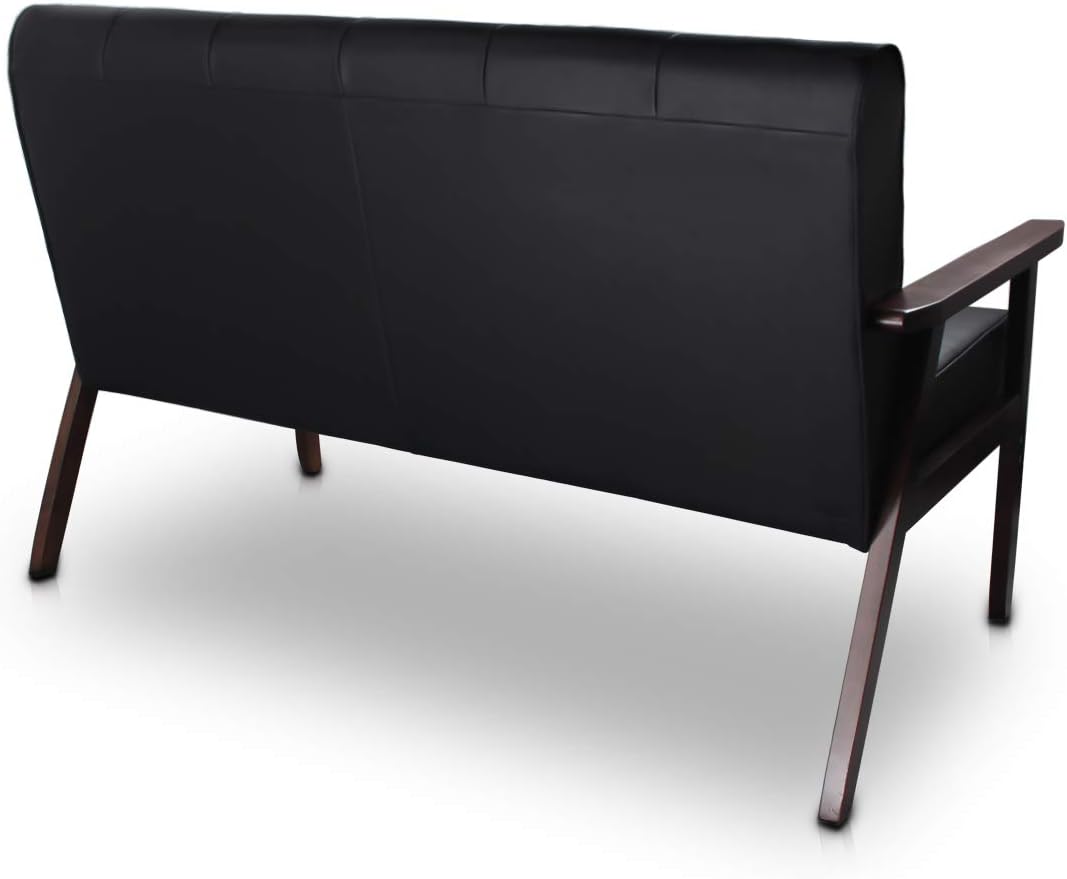 JIASTING Mid-Century Modern Solid Loveseat Sofa Upholstered Faux Leather Couch 2-Seat Wood Armchair Living Room/Outdoor Lounge Chair, Waiting Room Sofa, 50”W