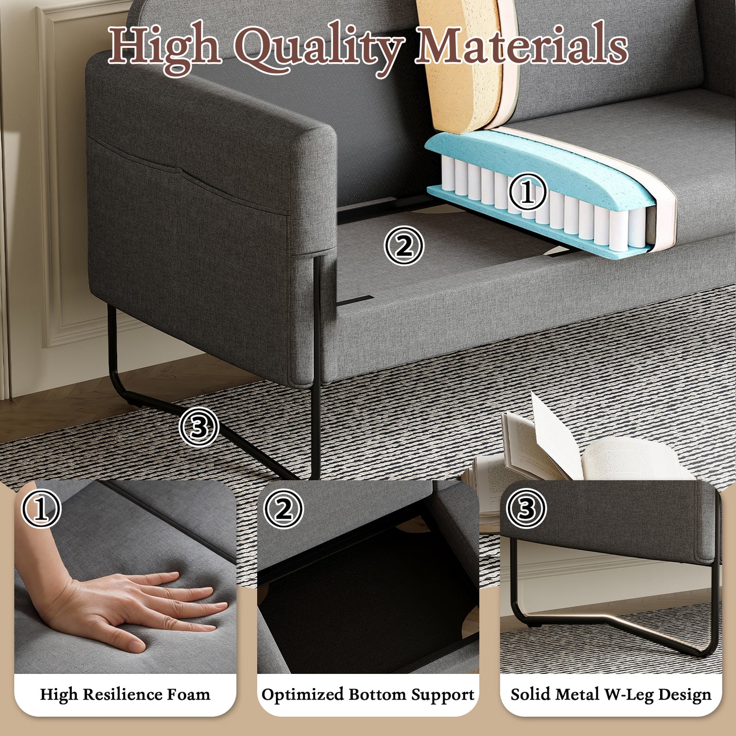 STHOUYN Small Grey Love Seat Couches with USB Port & Side Pocket, Small Loveseat for Small Spaces, Mini Sofa for Bedroom, 2 Seater Office Couch (Dark Grey)