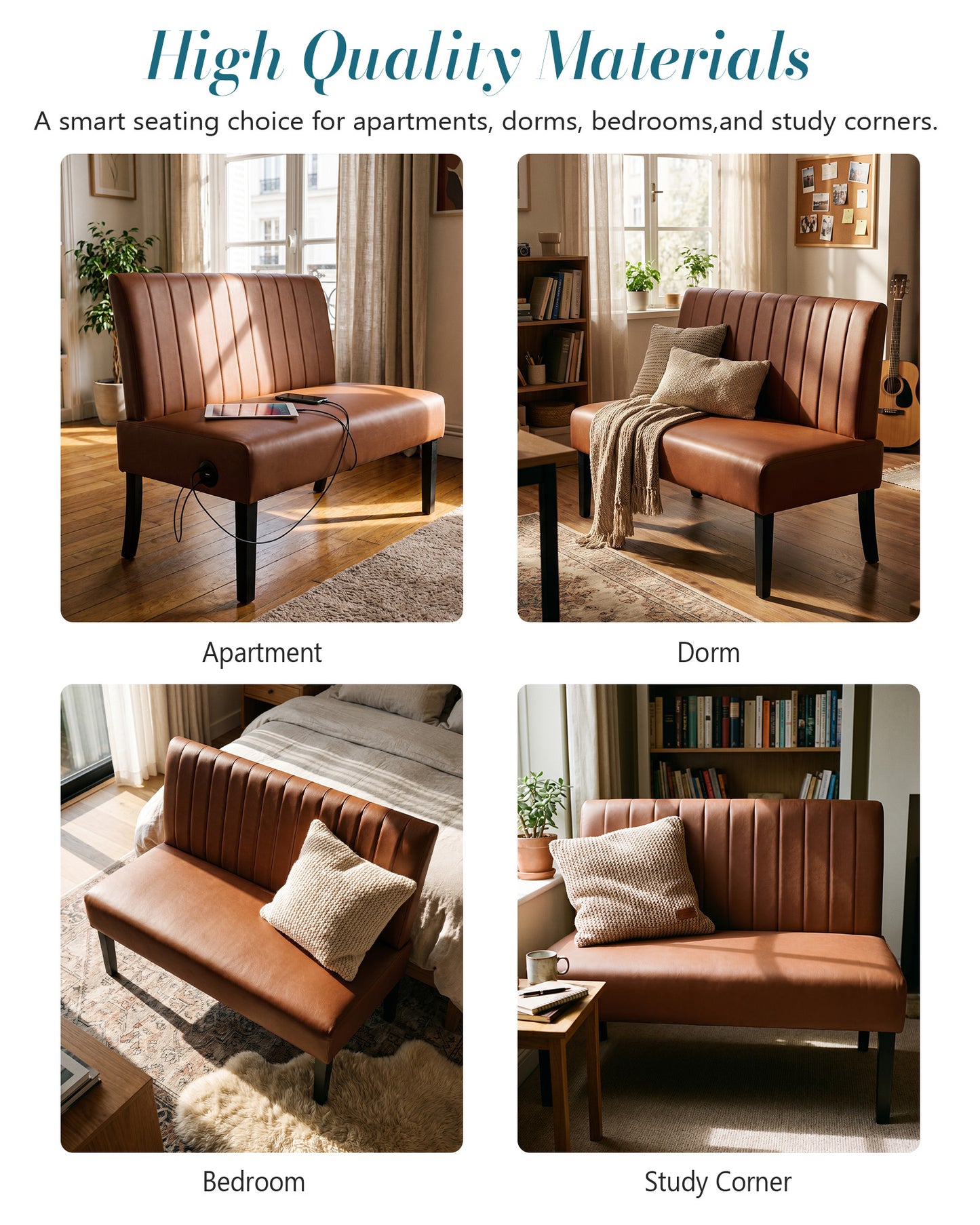 STHOUYN 43'' Leather Armless Loveseat with USB, Compact Couch for Living Room