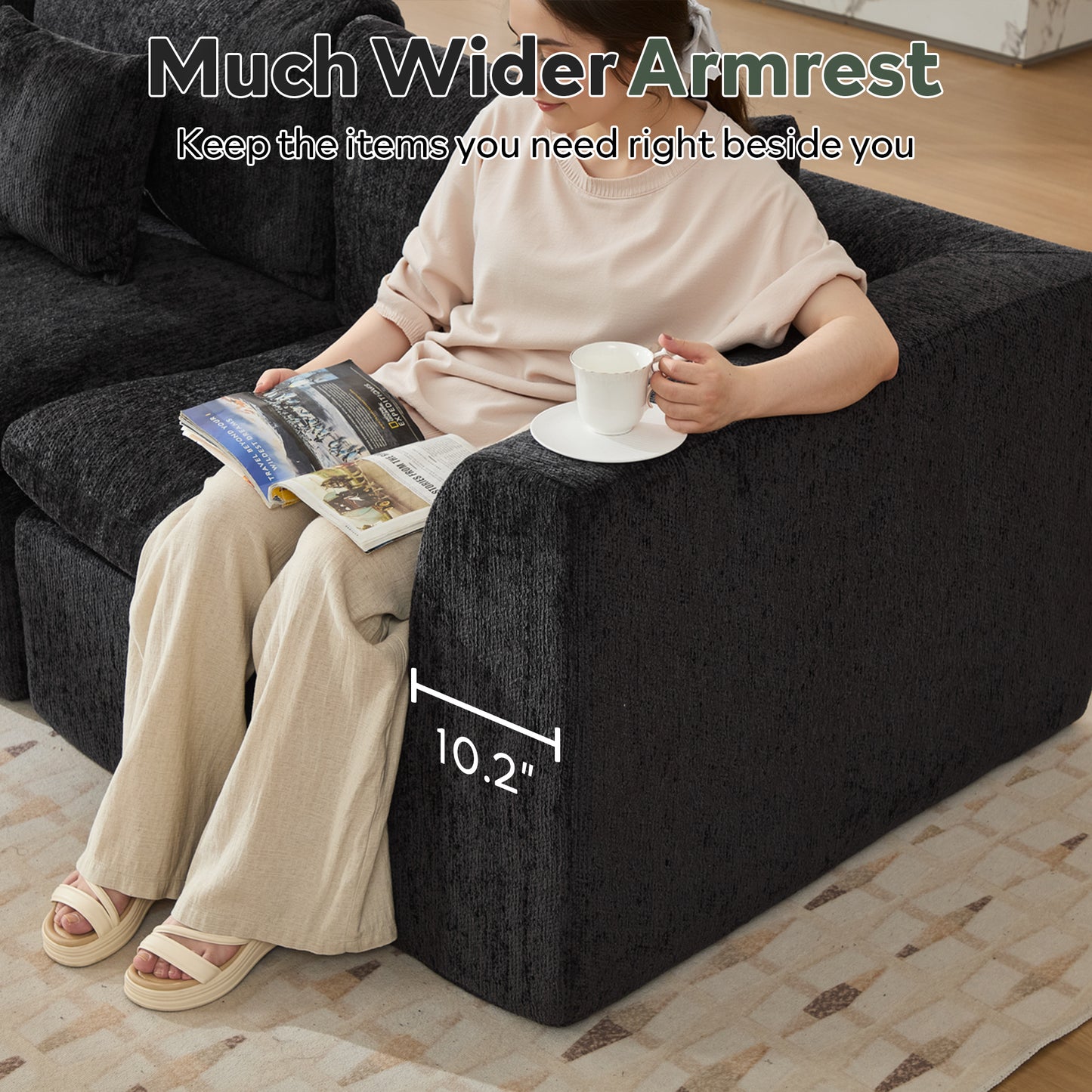 STHOUYN 145” Modern Black U Shape Sectional Couches for Living Room, Black Modular Cloud Sofa Boneless Couch with Ottoman, Comfy Big Oversized Corner Couch (Black, 4 Seater + 2 Ottoman)