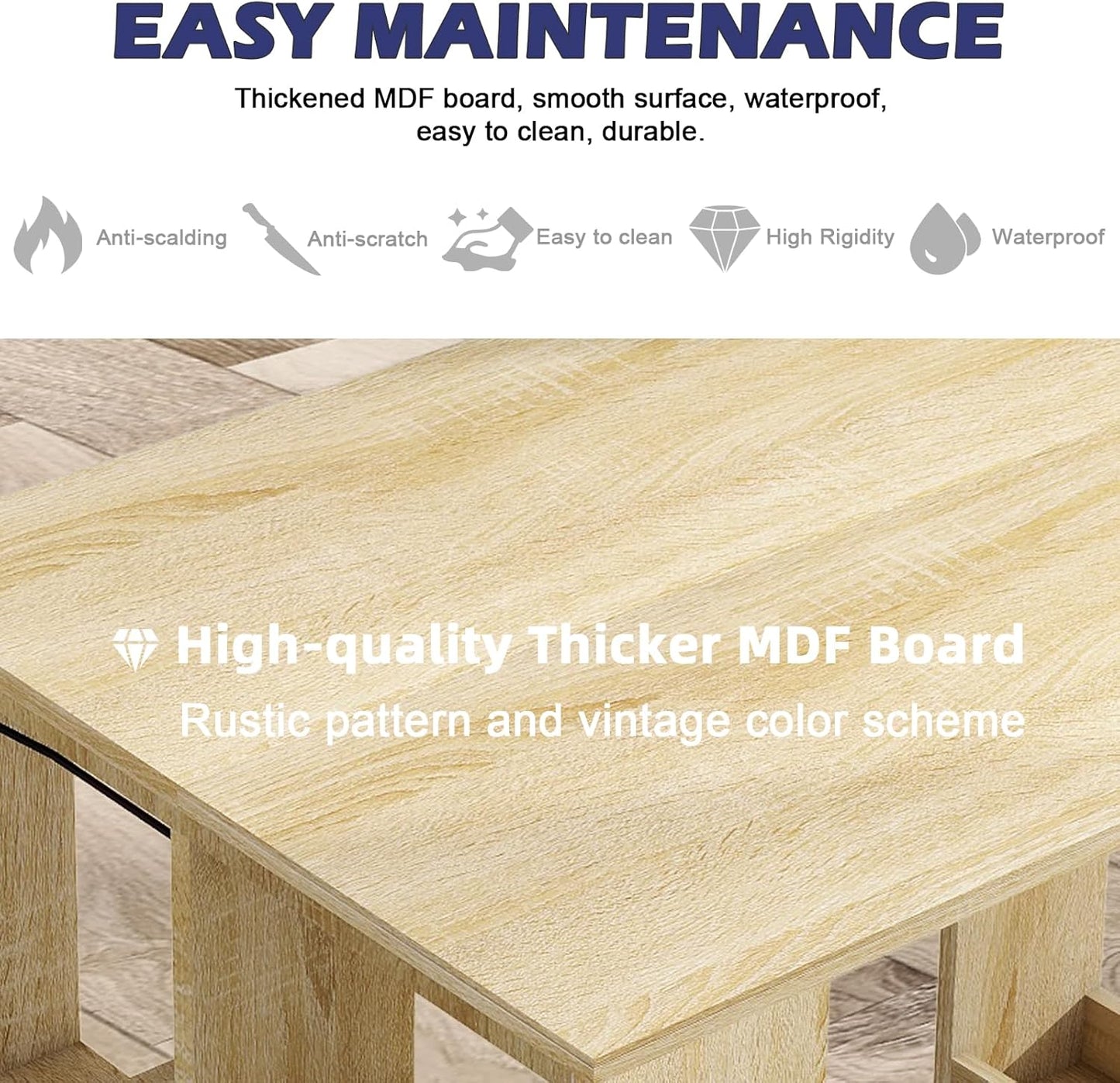 Coewske Wooden Dining Table Small Rectangle Kitchen Table w/ Storage Shelf Rustic Oak