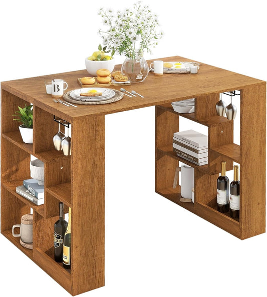 Coewske Wooden Dining Table Small Rectangle Kitchen Table w/ Storage Shelf Walnut